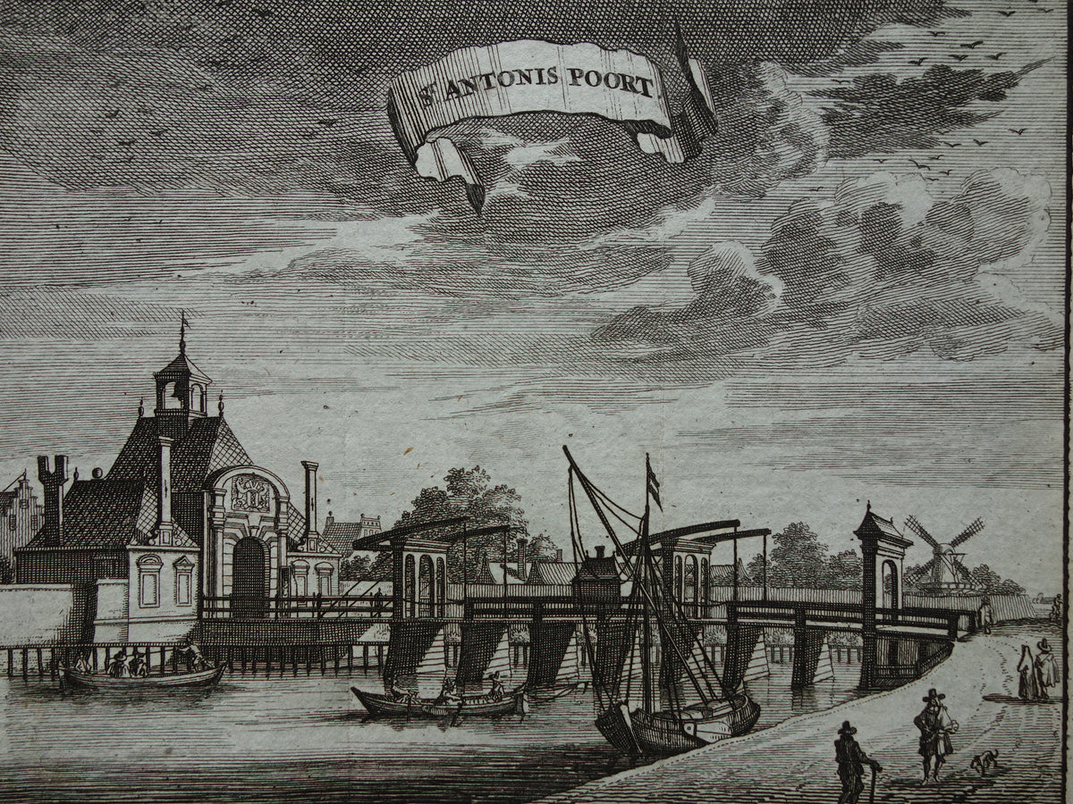 Tweede Sint-Antoniespoort te Amsterdam Oude prent 1770 Originele antieke gravure St. Antonis Poort