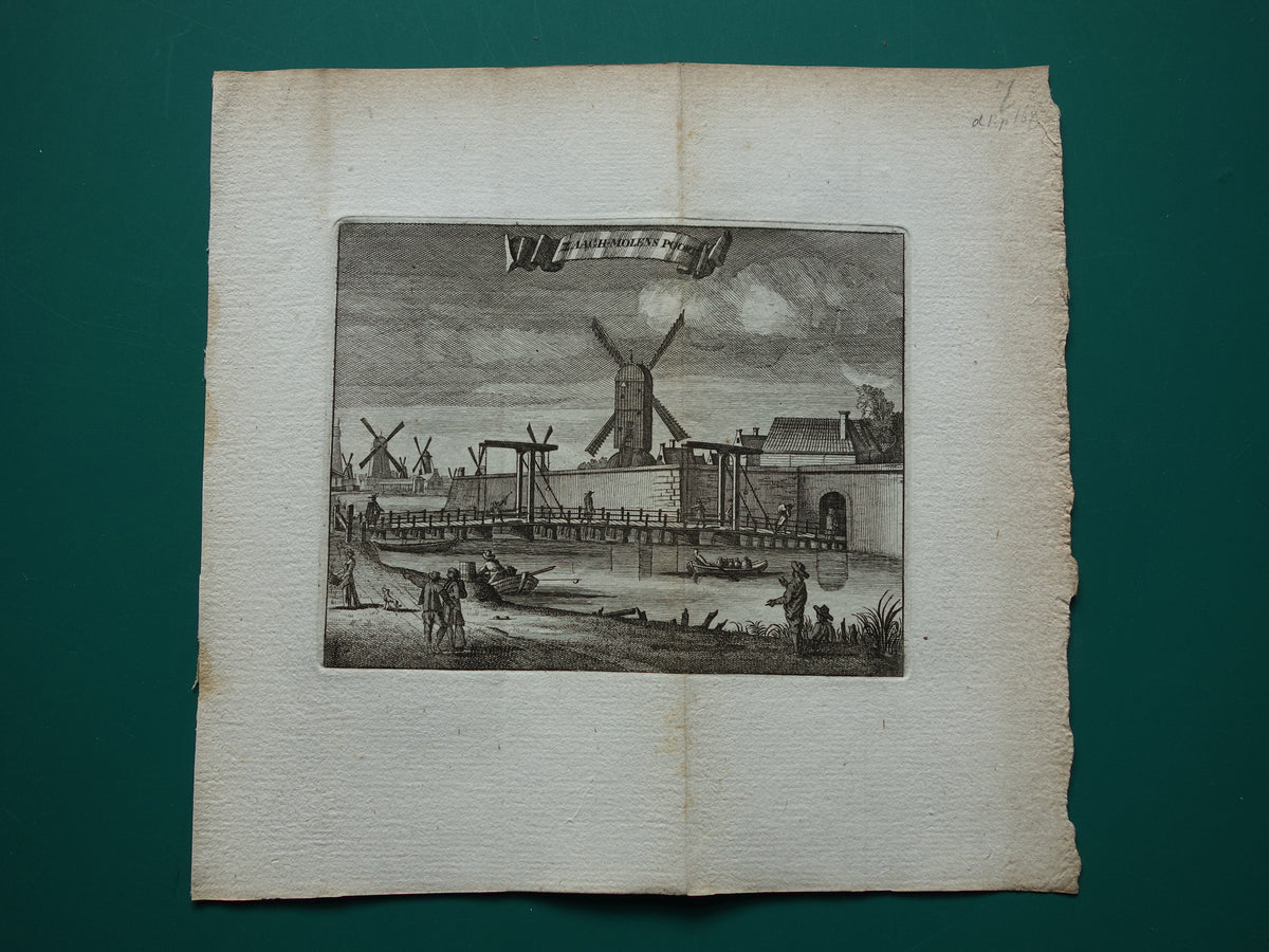 SAW MILL GATE Amsterdam Old print 1770 Original antique engraving Saw Mill Gate