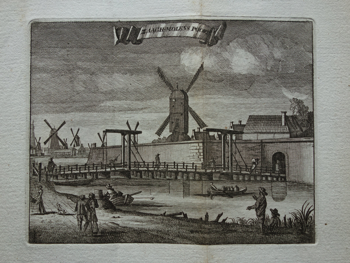 ZAAGMOLENPOORT Amsterdam Oude prent 1770 Originele antieke gravure Zaagh-Molens Poort