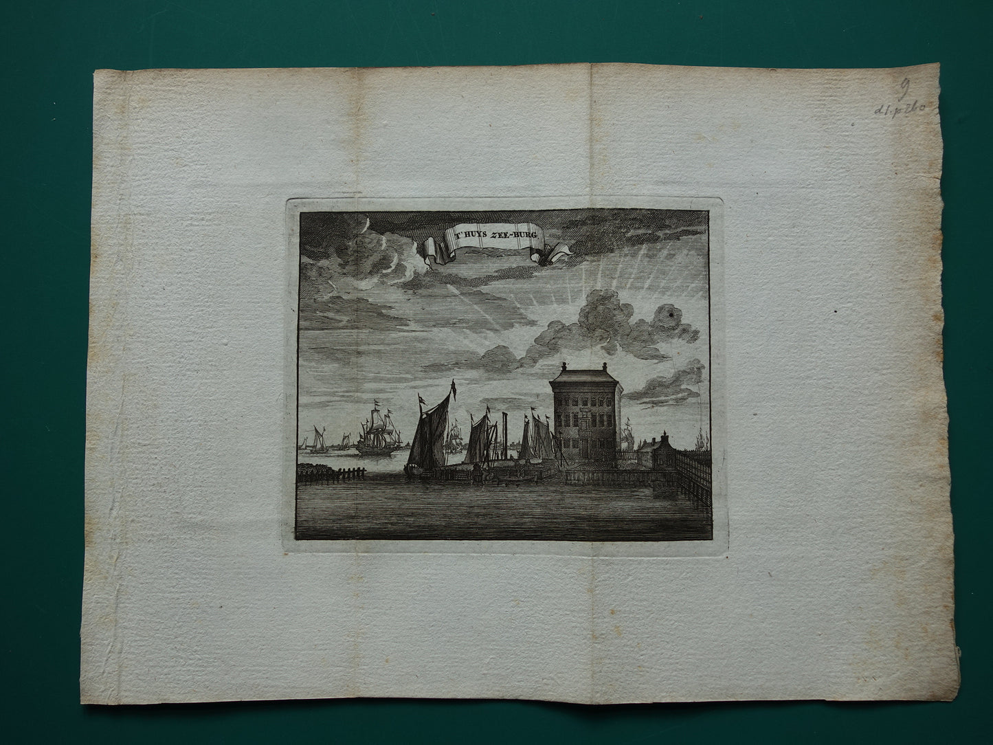 Zeeburg Amsterdam Oude prent 1770 Originele antieke gravure Het huis Zeeburg 't Huys Zee-burg.