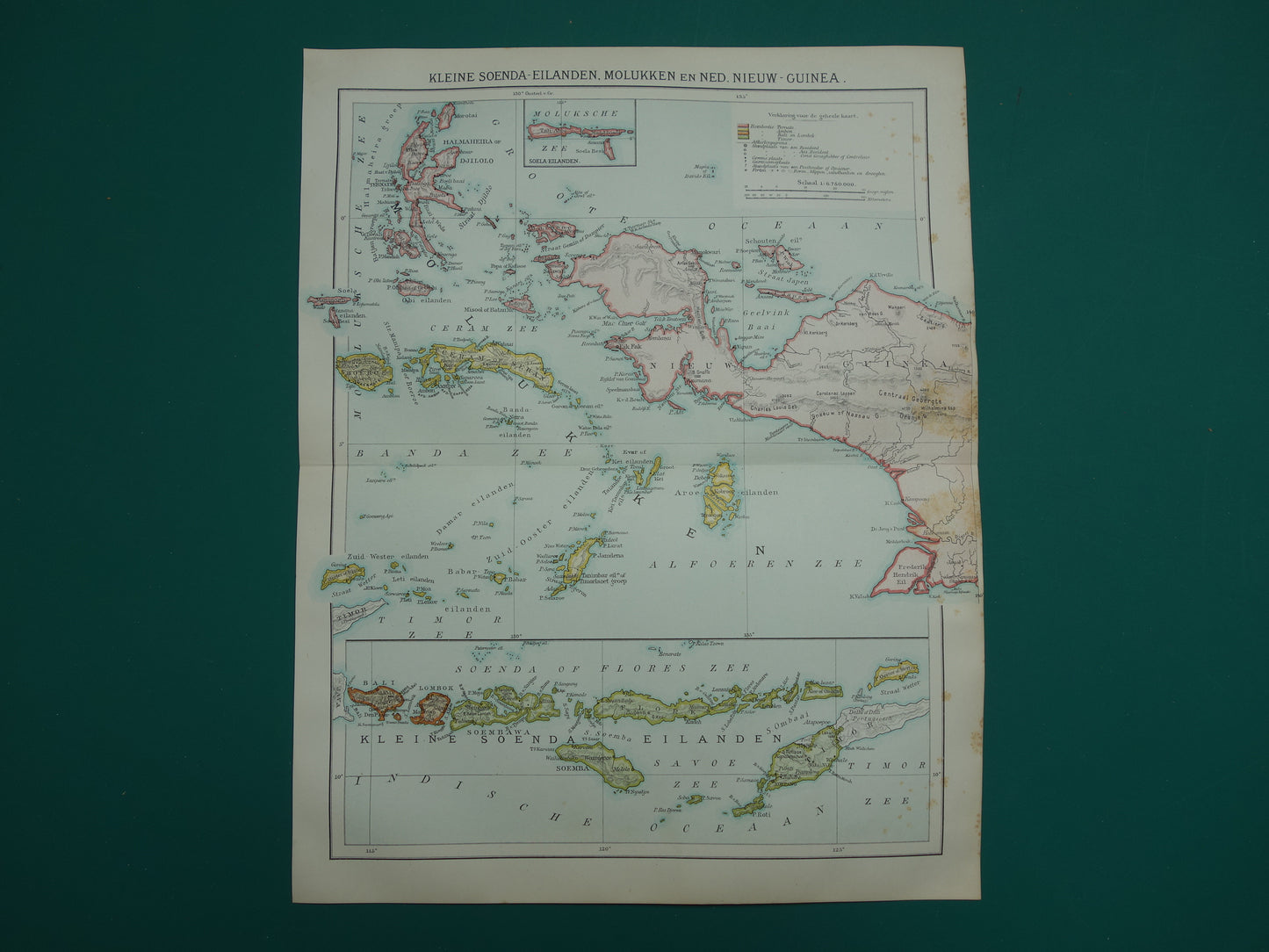 Old map of Moluccas and Sunda Islands from 1920 original vintage historical map Ambon Sunda Indonesia
