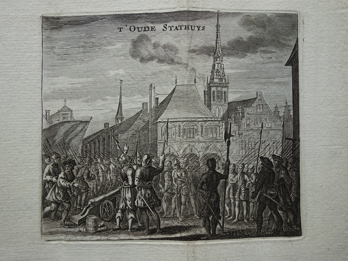 Oude prent vroegere Stadhuis van Amsterdam 1770 Originele antieke prent