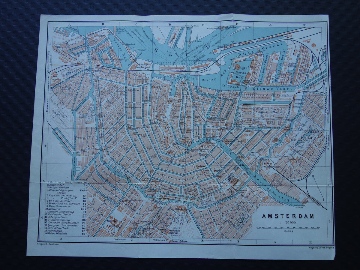 AMSTERDAM oude kaart van Amsterdam uit 1904 originele antieke plattegrond vintage landkaart