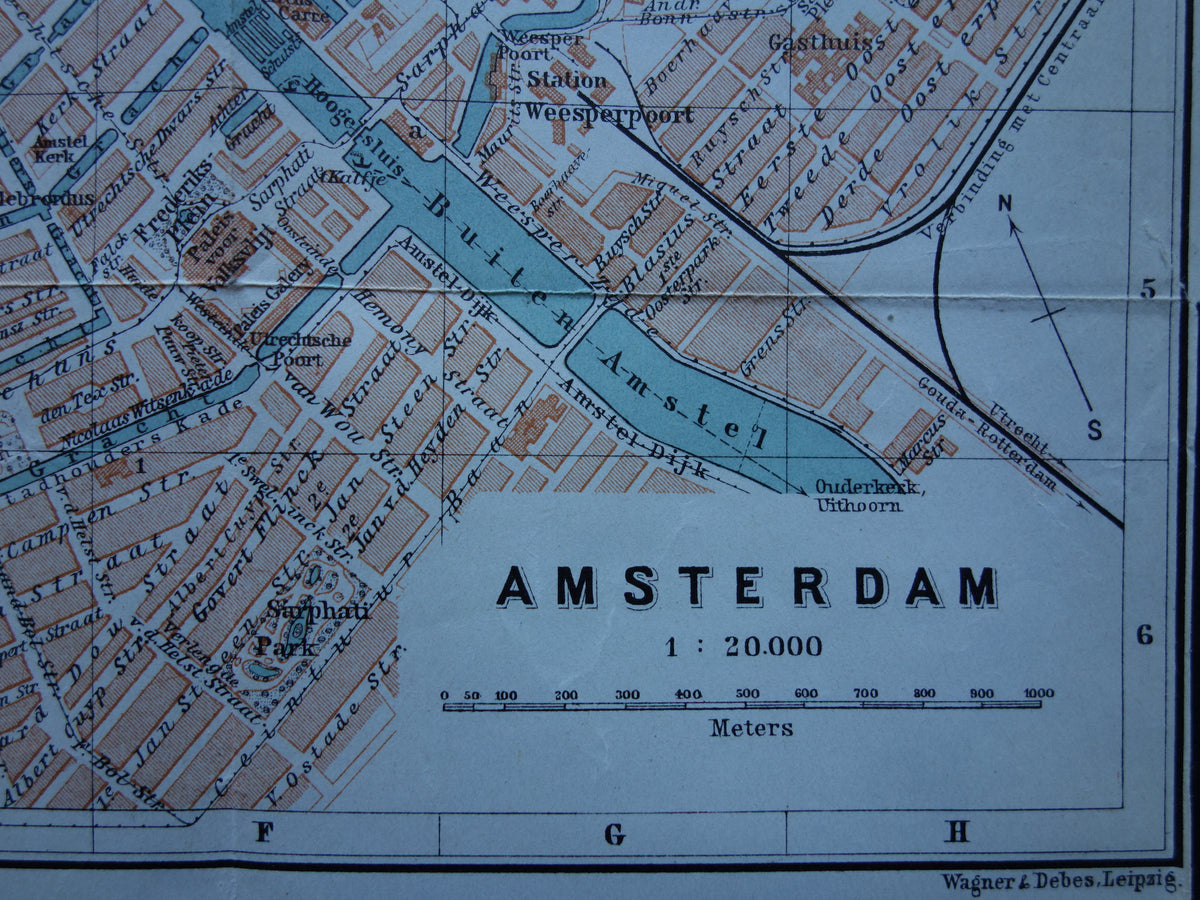 AMSTERDAM old map of Amsterdam from 1904 original antique map vintage map
