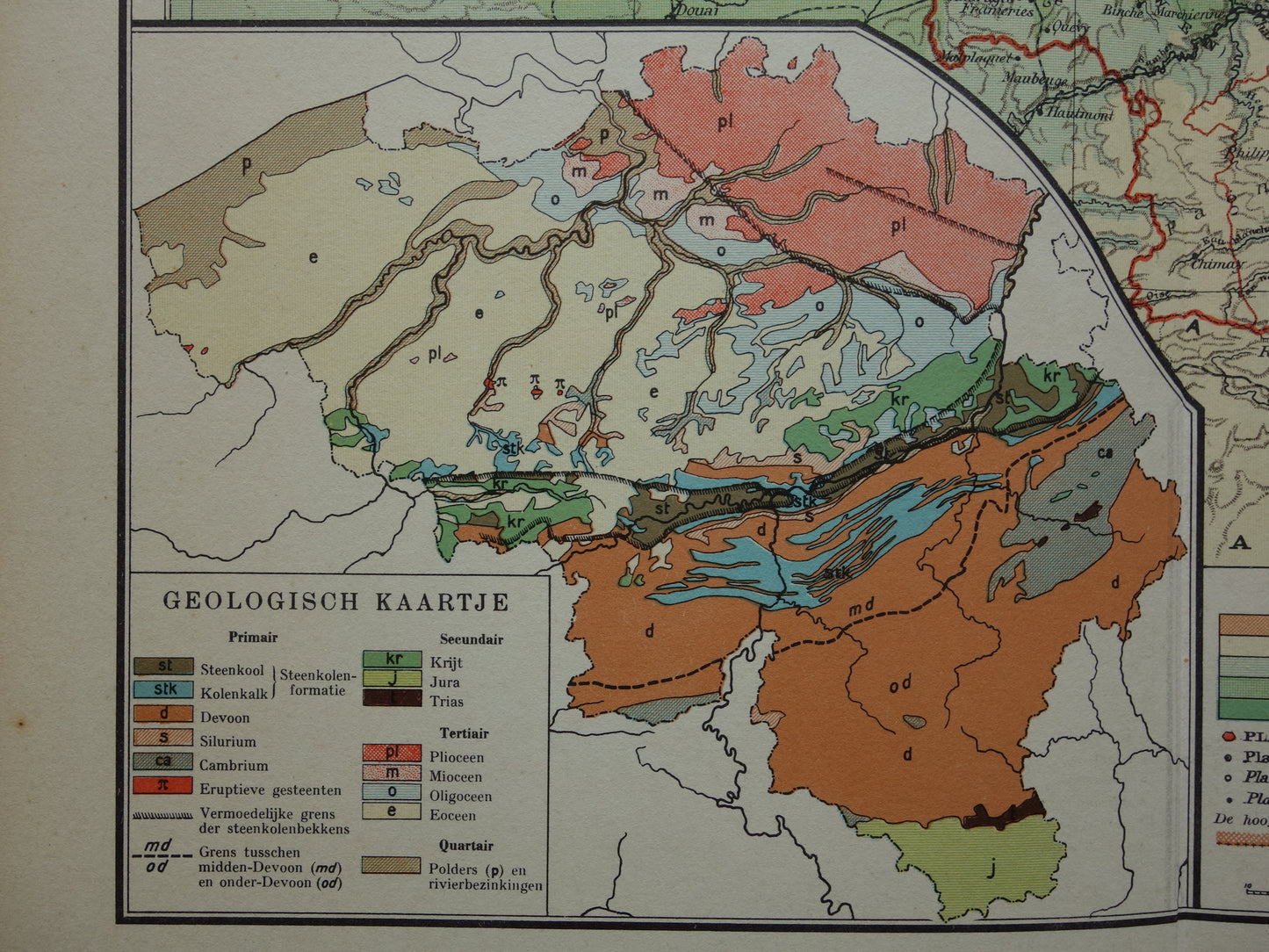 BELGIUM Old map of Belgium from 1933 original vintage Dutch map Geology