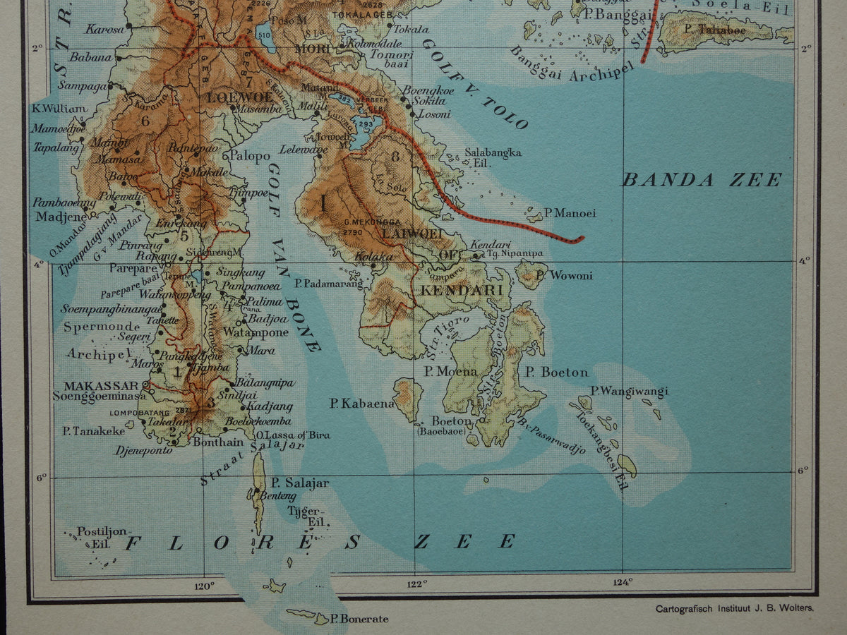 CELEBES Old map of Celebes Indonesia from 1933 small original vintage Dutch map