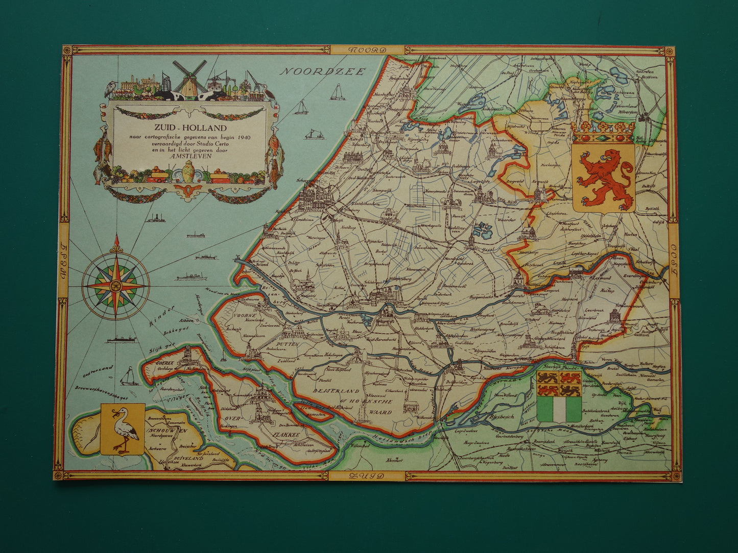 SOUTH HOLLAND Vintage map of the province of South Holland from 1947 Old historical map