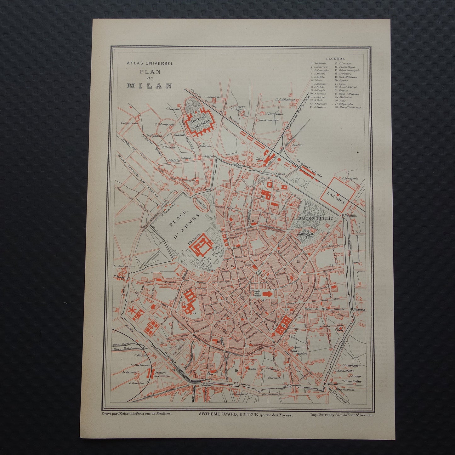 MILAN Old map of Milan from 1877 original antique French map historical maps