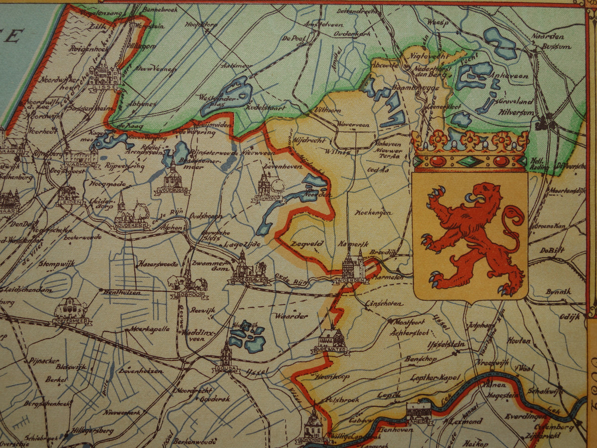 ZUID-HOLLAND Vintage kaart van de provincie Zuid-Holland uit 1947 Oude historische landkaart