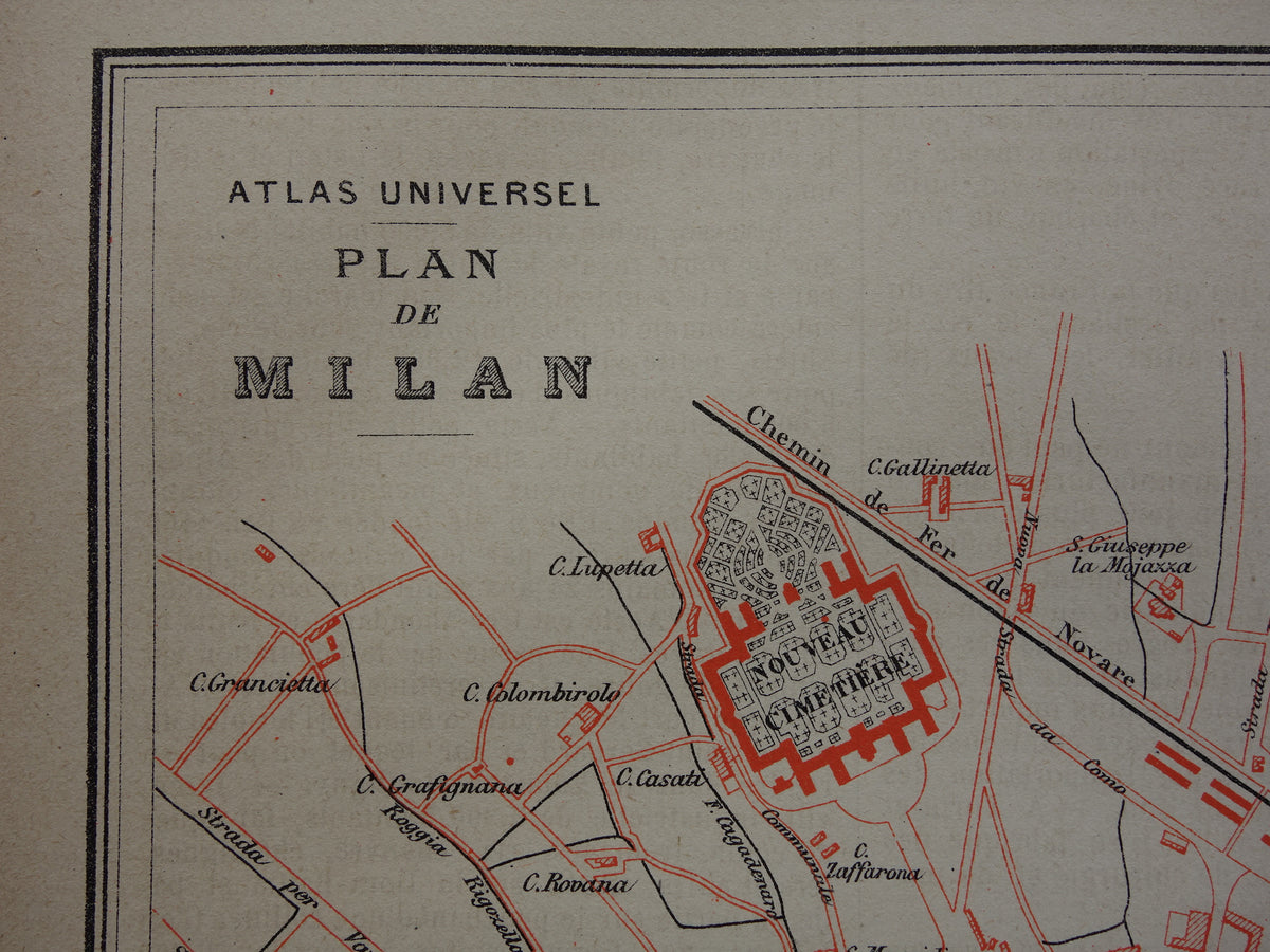 MILAN Old map of Milan from 1877 original antique French map historical maps