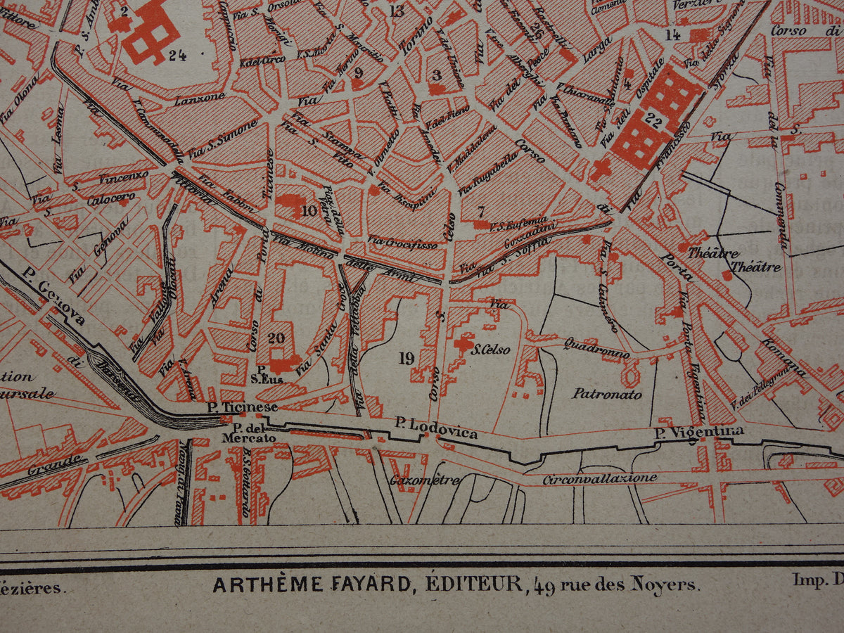 MILAN Old map of Milan from 1877 original antique French map historical maps