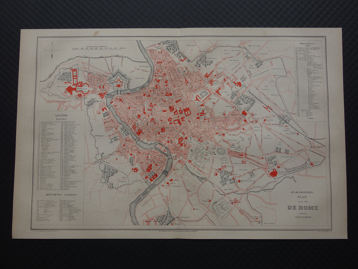 Rome oude kaart van Rome Italië uit 1877 originele antieke plattegrond vintage kaarten