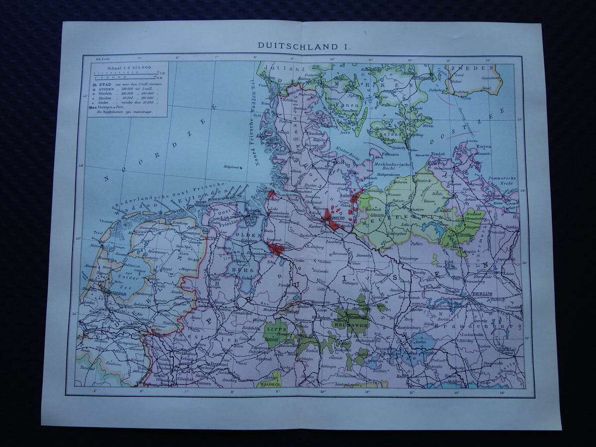 DUITSLAND oude Nederlandse kaart van Noord-Duitsland originele antieke landkaart uit 1916
