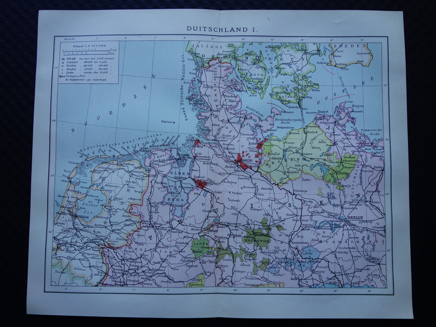 GERMANY old Dutch map of Northern Germany original antique map from 1916