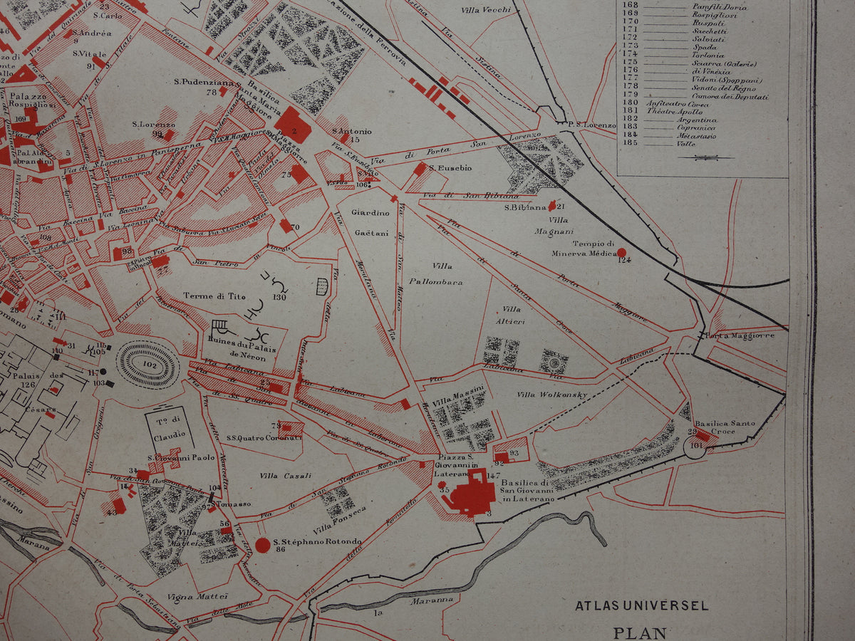 Rome oude kaart van Rome Italië uit 1877 originele antieke plattegrond vintage kaarten