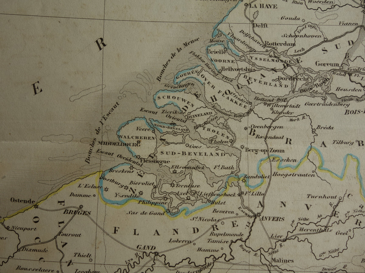 Netherlands and Belgium original antique map 1847 old map with date