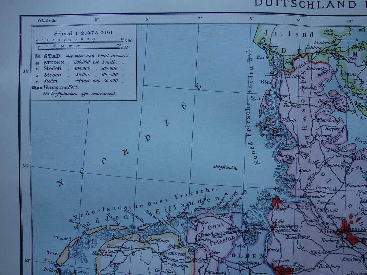 GERMANY old Dutch map of Northern Germany original antique map from 1916