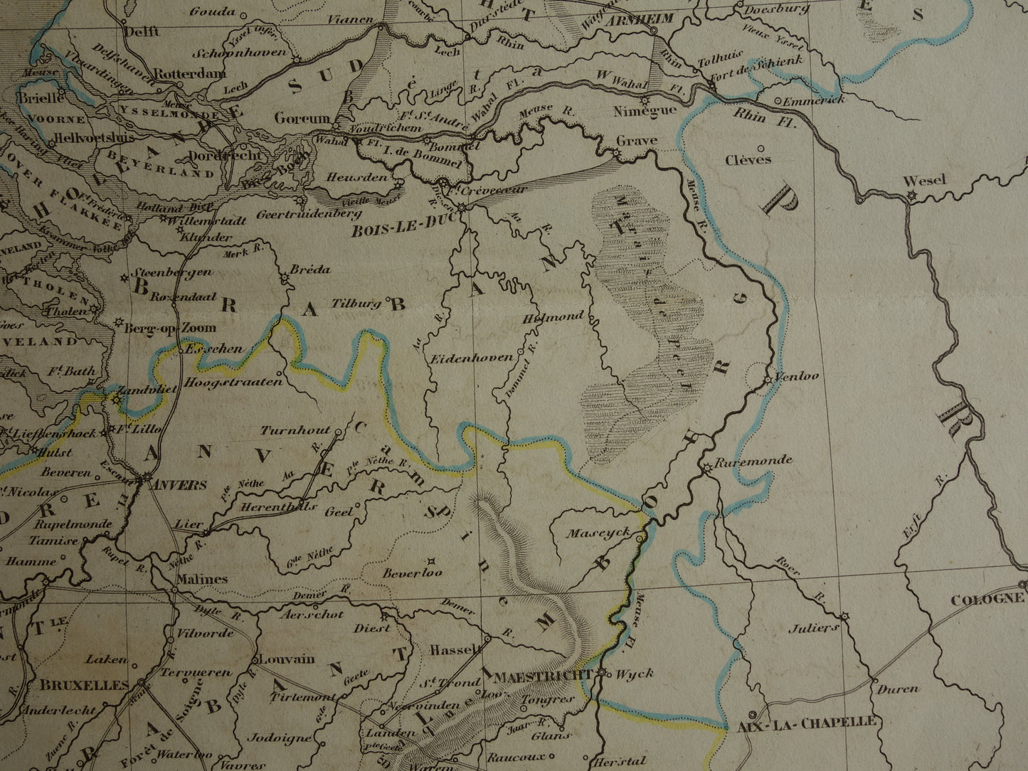 Netherlands and Belgium original antique map 1847 old map with date