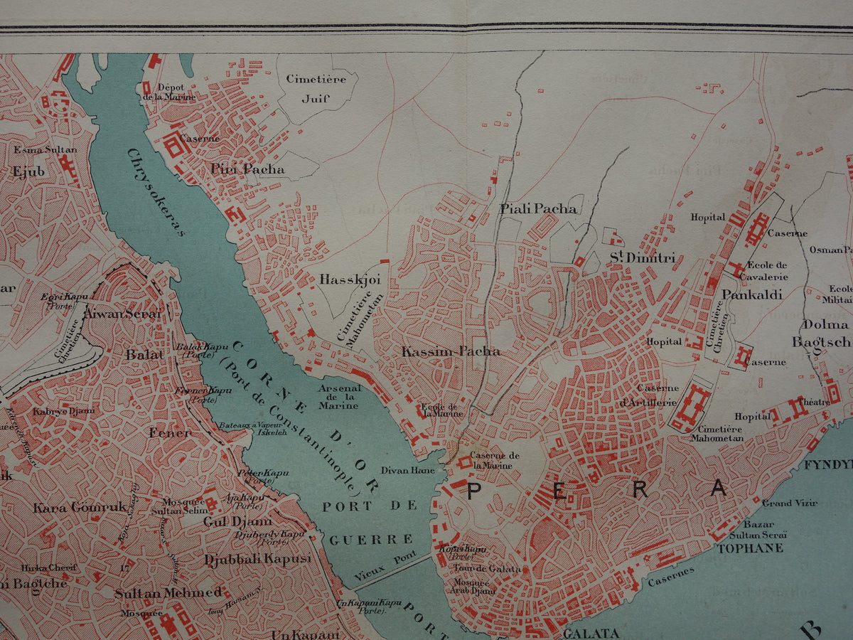 ISTANBOEL antieke plattegrond uit 1877 Originele Franse oude kaart Istanbul Turkije Constantinople