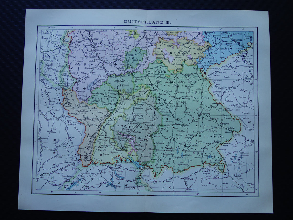 SOUTH GERMANY old Dutch map of southern Germany original antique map from 1916