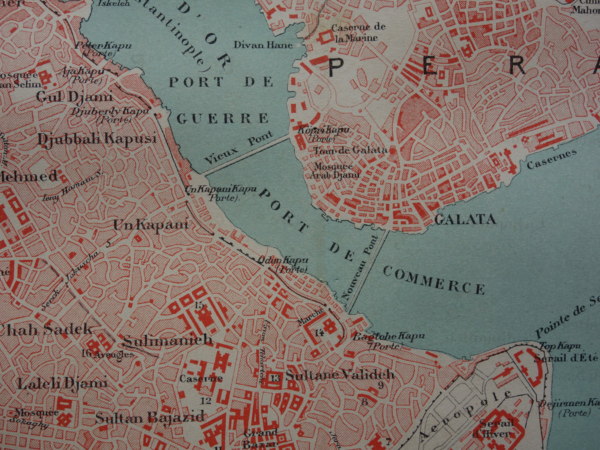 ISTANBOEL antieke plattegrond uit 1877 Originele Franse oude kaart Istanbul Turkije Constantinople