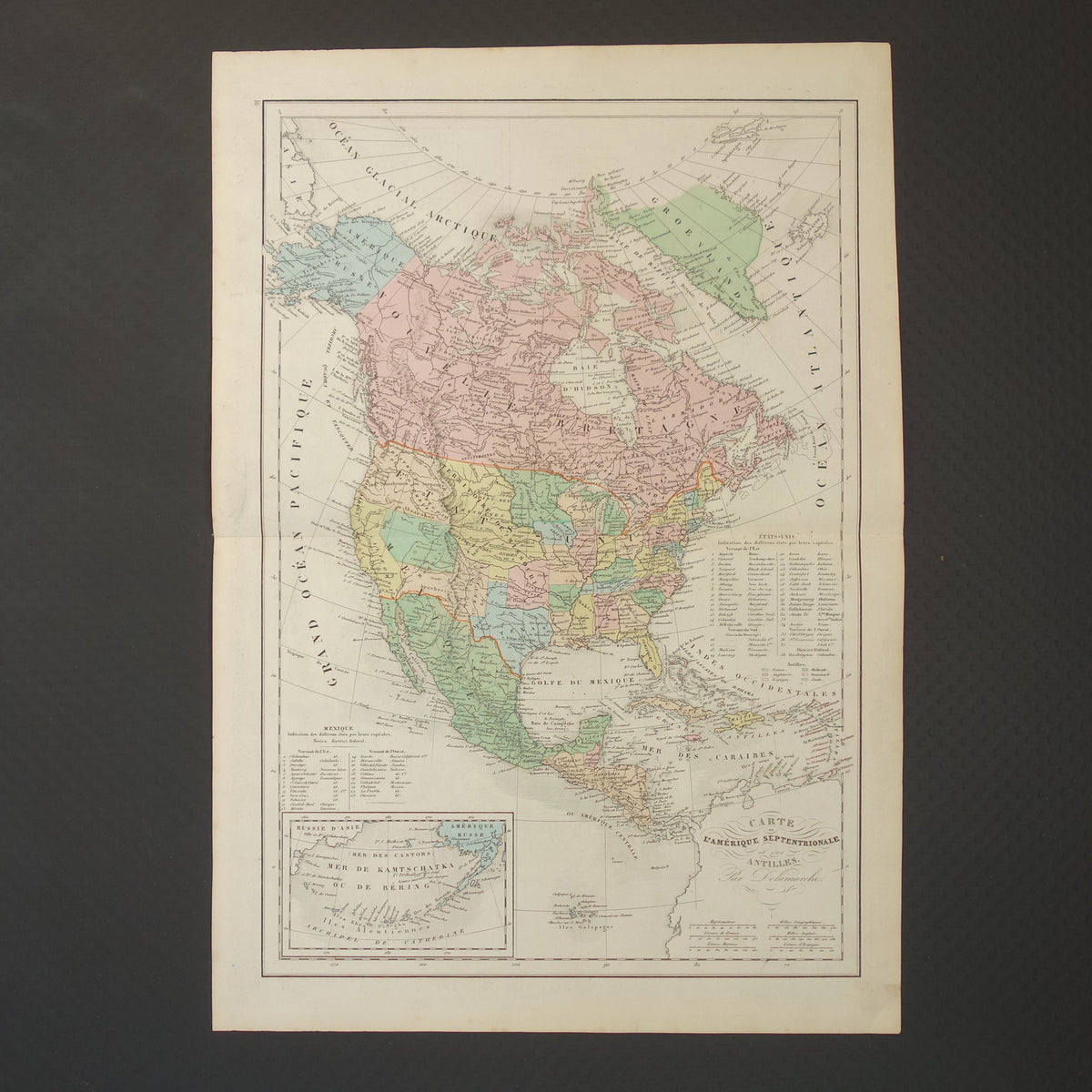 Old map of North America from 1859 Original antique French map