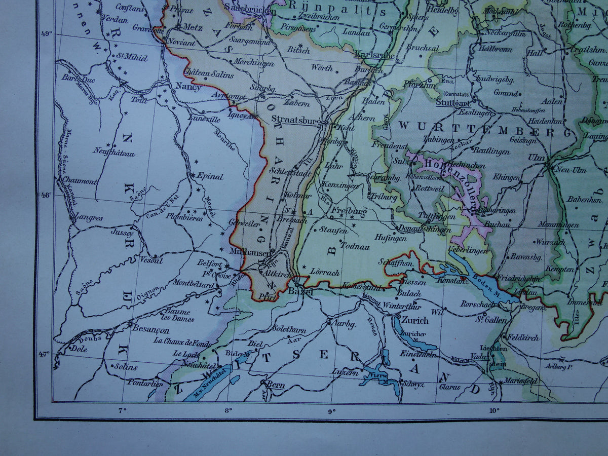 SOUTH GERMANY old Dutch map of southern Germany original antique map from 1916