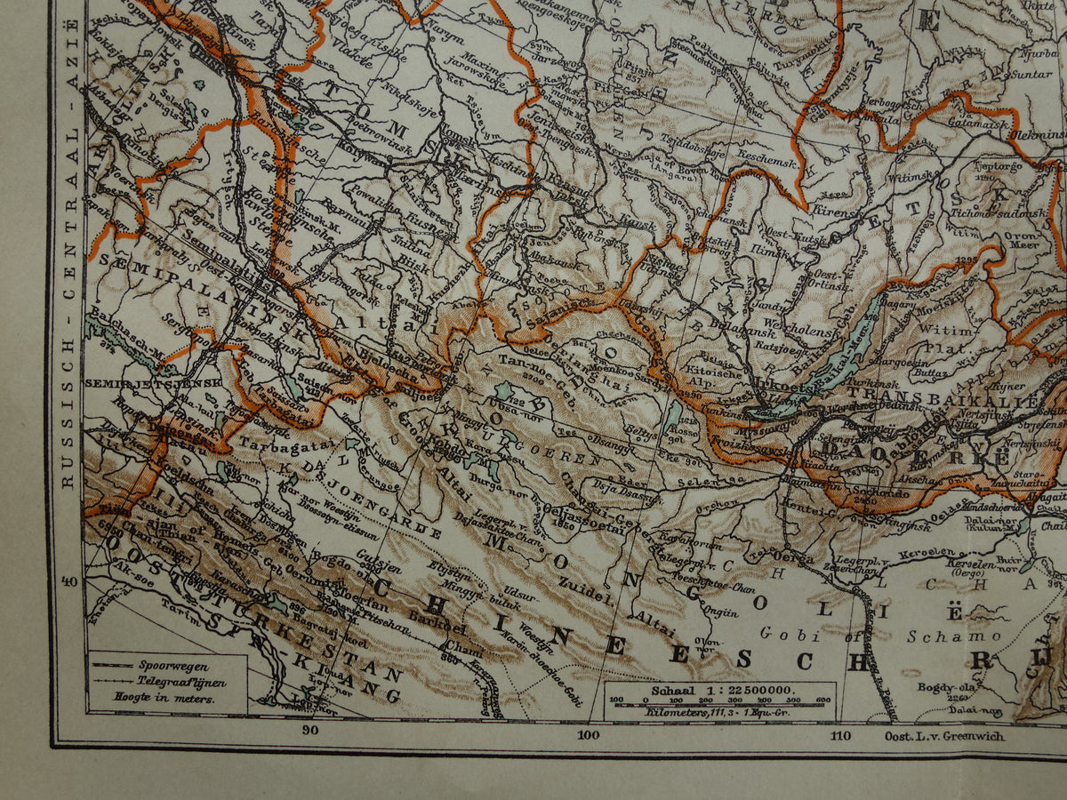 SIBERIE oude kaart van Siberië 1922 Nederlandse antieke landkaart Aziatisch Rusland