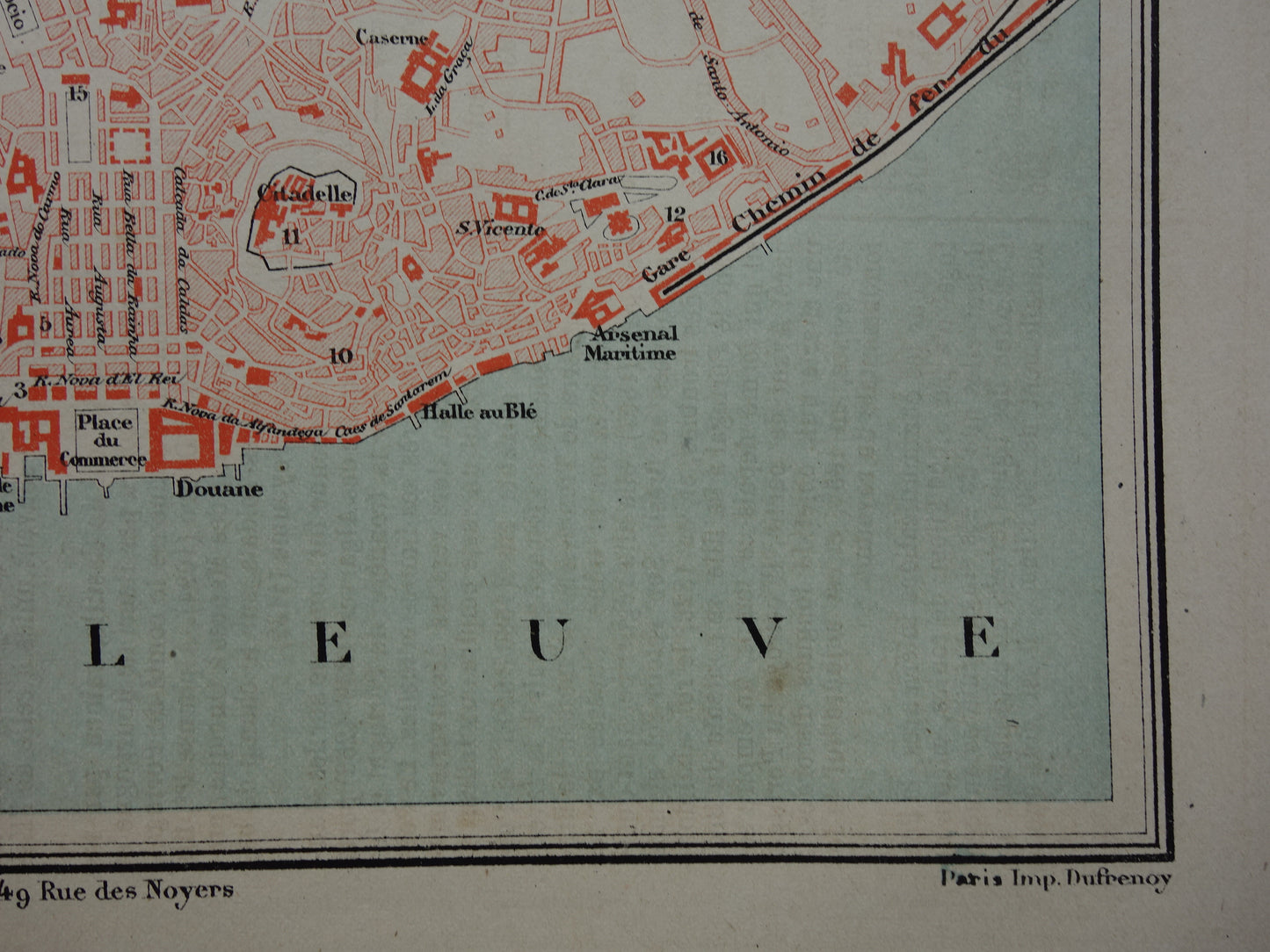 LISSABON antieke plattegrond uit 1877 Originele Franse oude kaart
