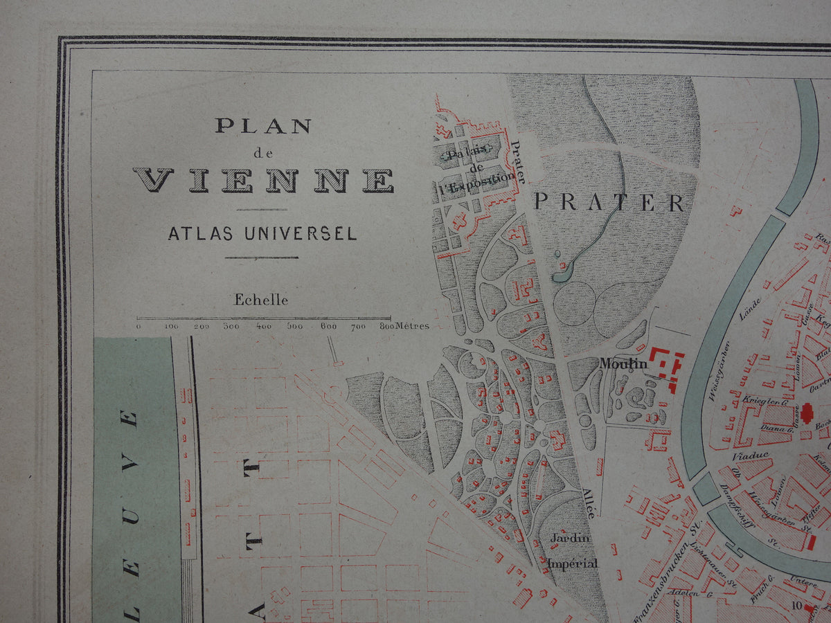 WENEN antieke plattegrond uit 1877 Originele grote Franse oude kaart Wenen Oostenrijk