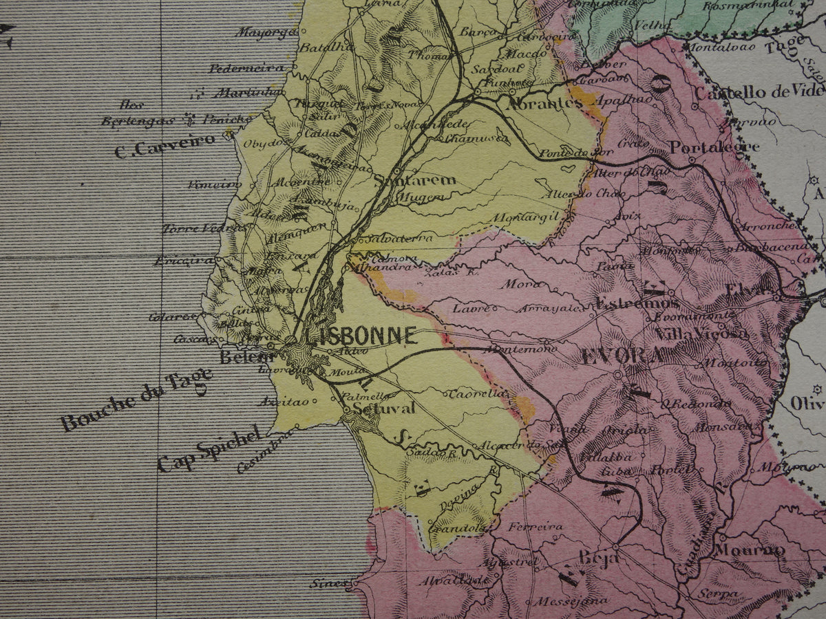 PORTUGAL oude kaart van Portugal 1877 originele antieke Franse landkaart