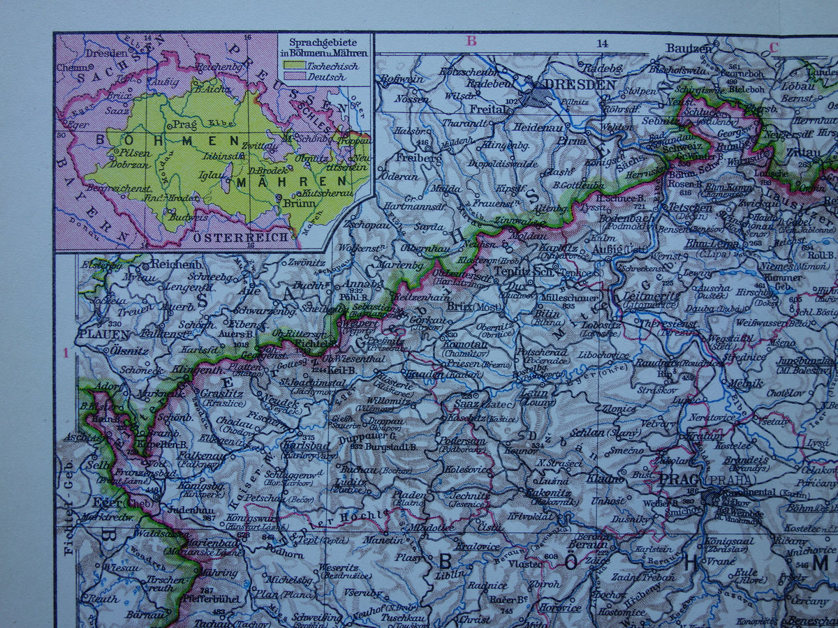 CZECH REPUBLIC old map of Czech Republic original vintage of Bohemia and Moravia in 1928
