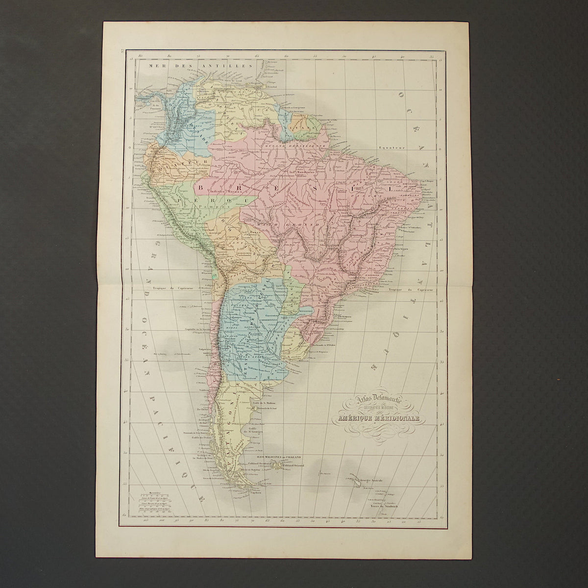 Oude kaart van Zuid-Amerika uit 1859 Originele antieke Franse landkaart