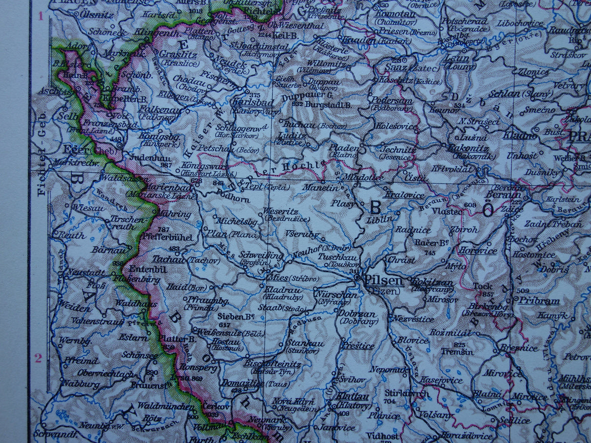 CZECH REPUBLIC old map of Czech Republic original vintage of Bohemia and Moravia in 1928