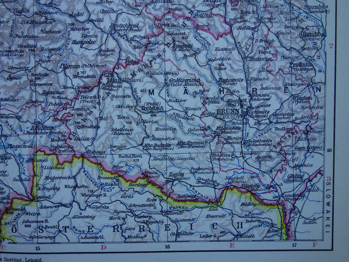 CZECH REPUBLIC old map of Czech Republic original vintage of Bohemia and Moravia in 1928