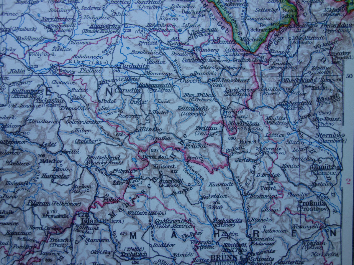 CZECH REPUBLIC old map of Czech Republic original vintage of Bohemia and Moravia in 1928