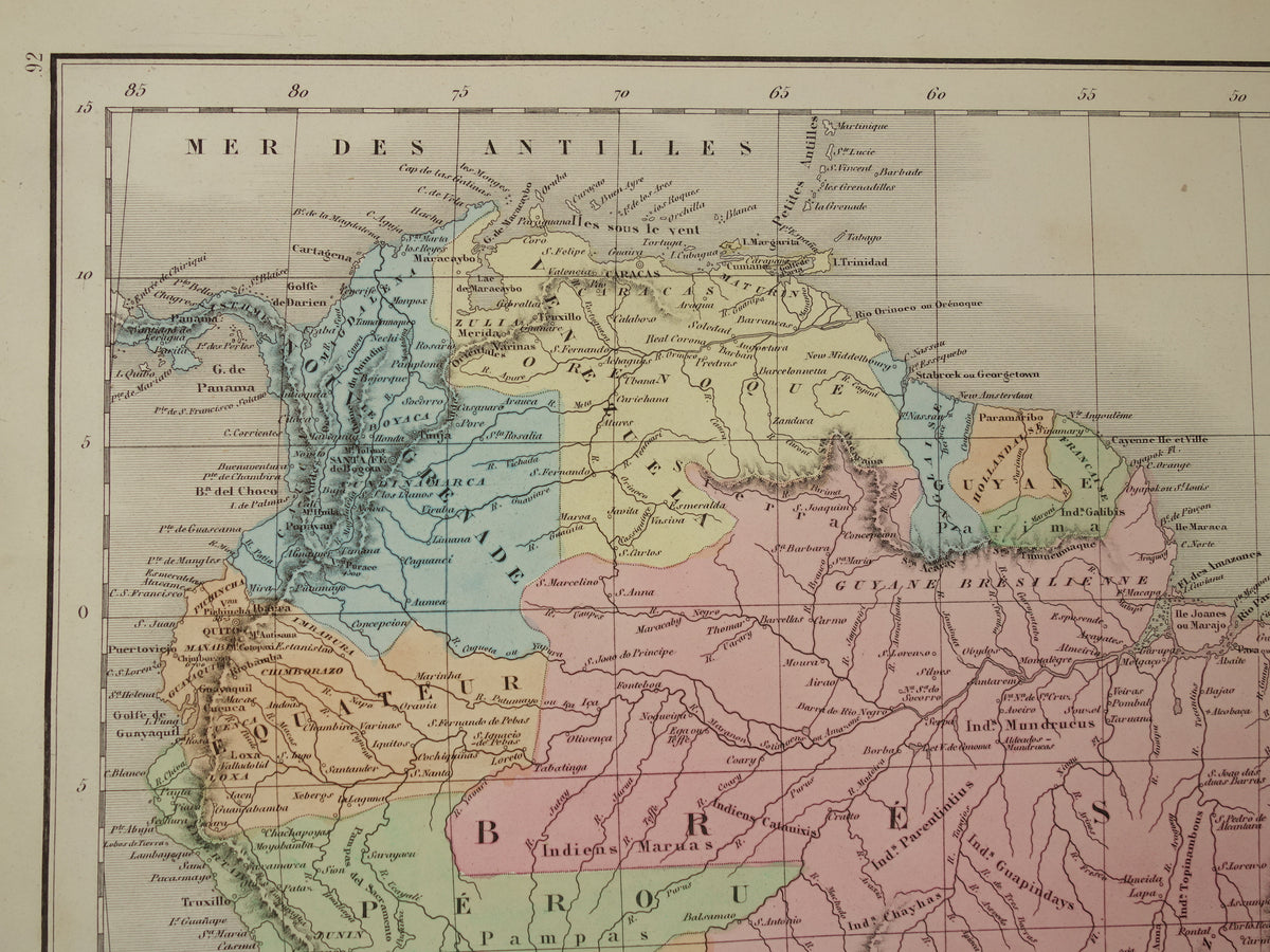 Old map of South America from 1859 Original antique French map