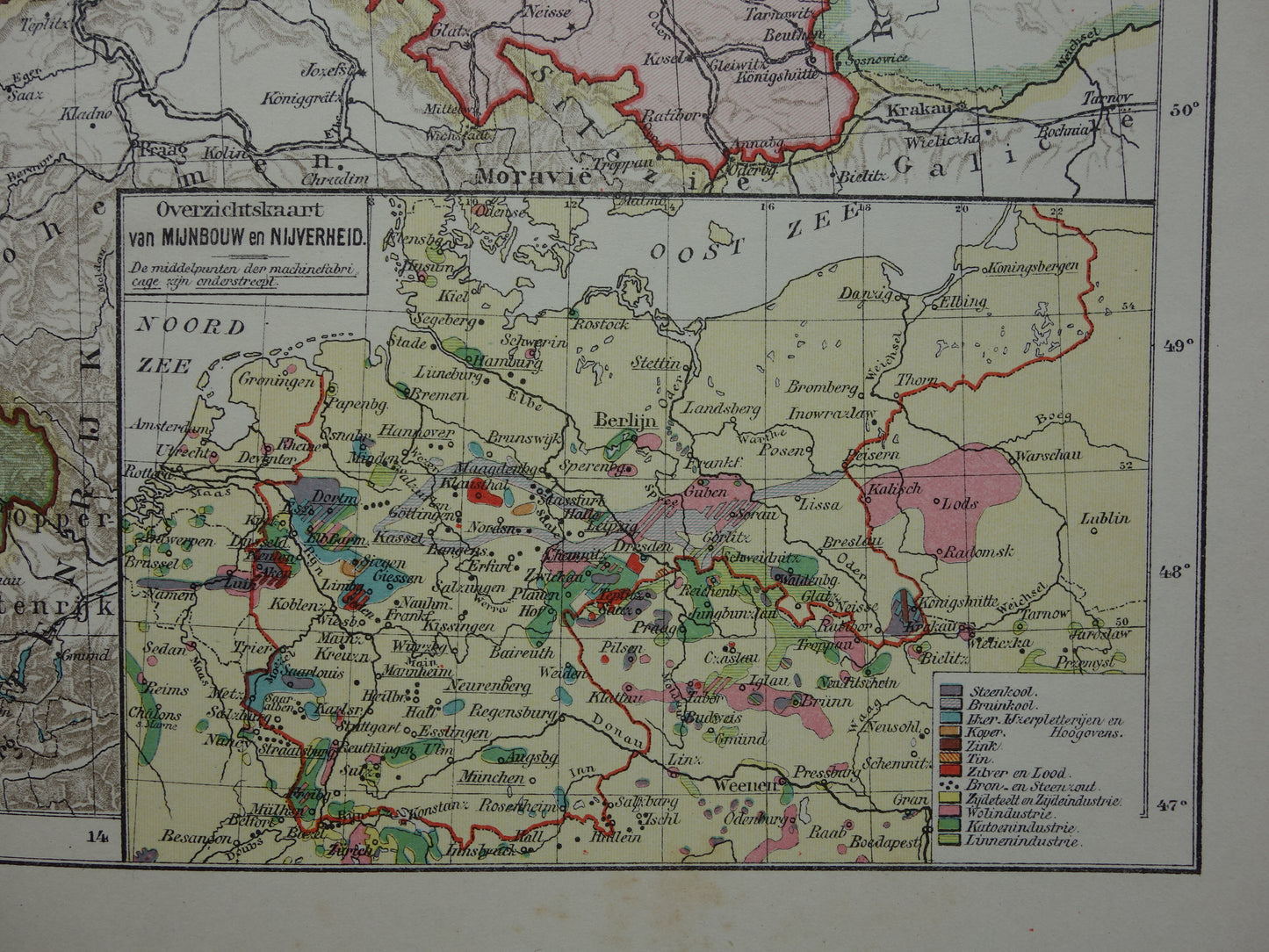 GERMANY Old Dutch map of the German Empire from 1907 original antique map with mining inset map