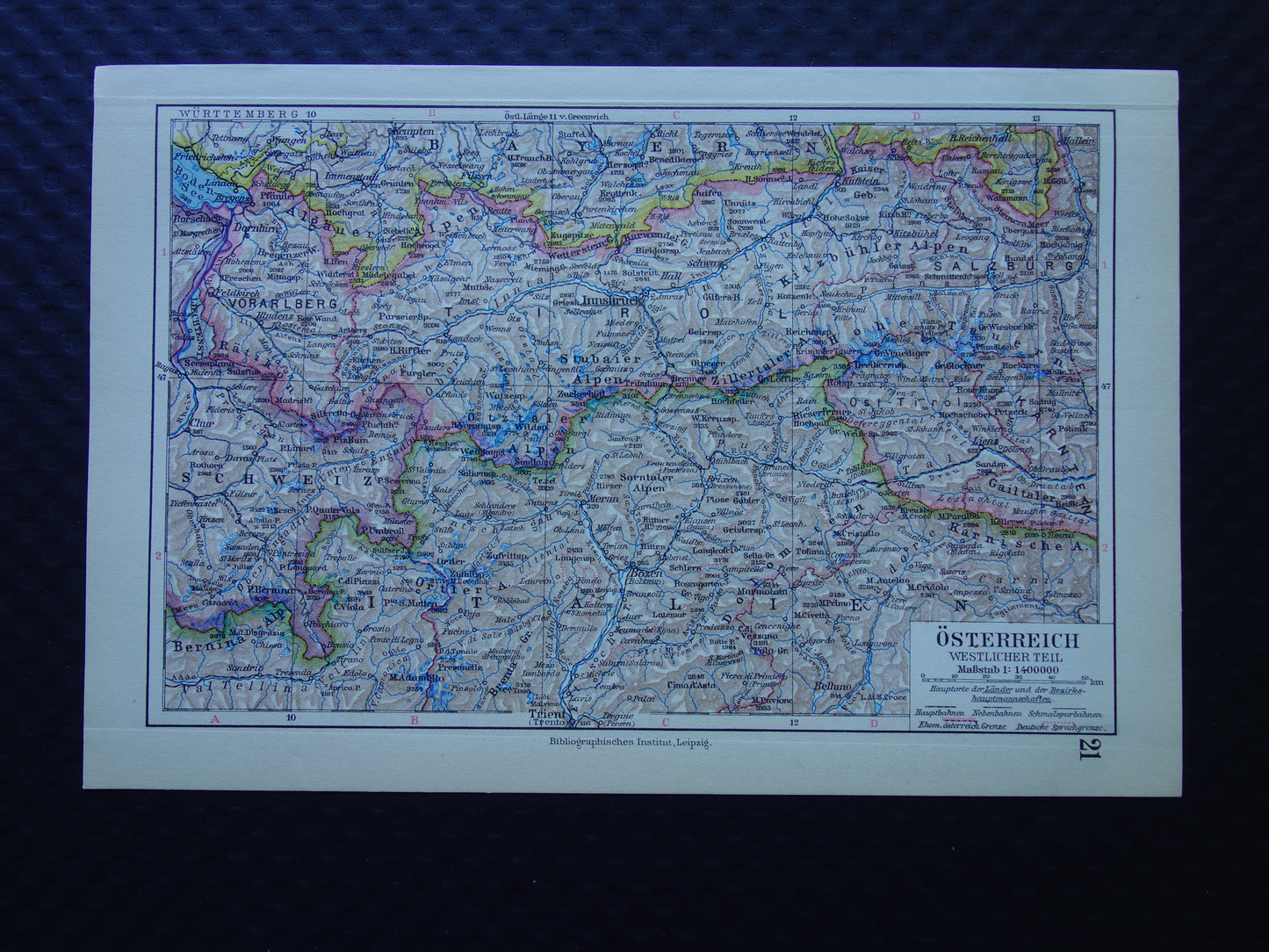 AUSTRIA old map of Austria western part 1928 Detailed small vintage map