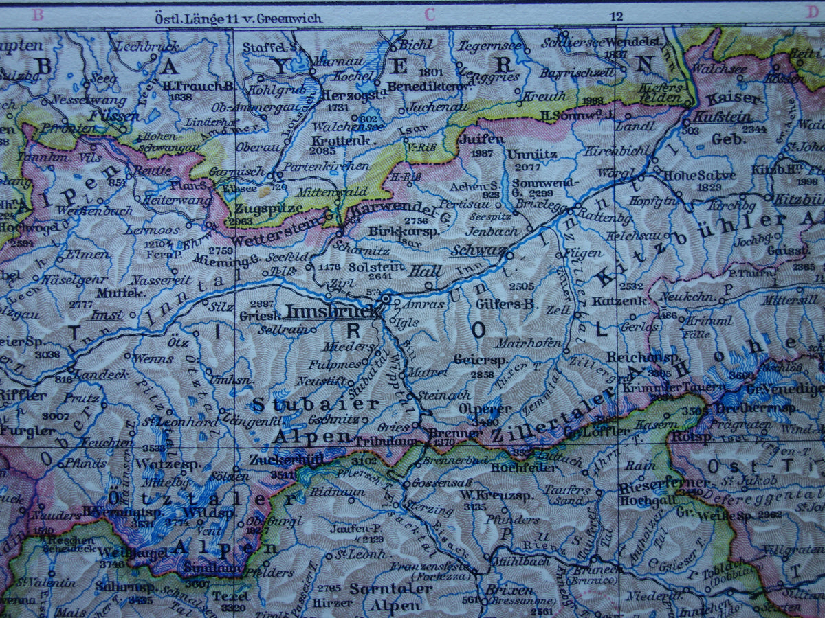AUSTRIA old map of Austria western part 1928 Detailed small vintage map