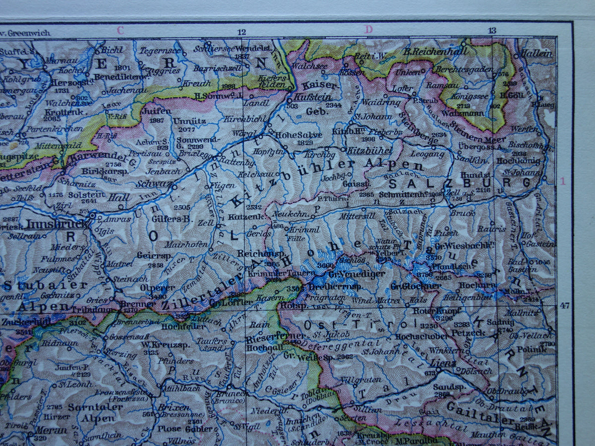 AUSTRIA old map of Austria western part 1928 Detailed small vintage map