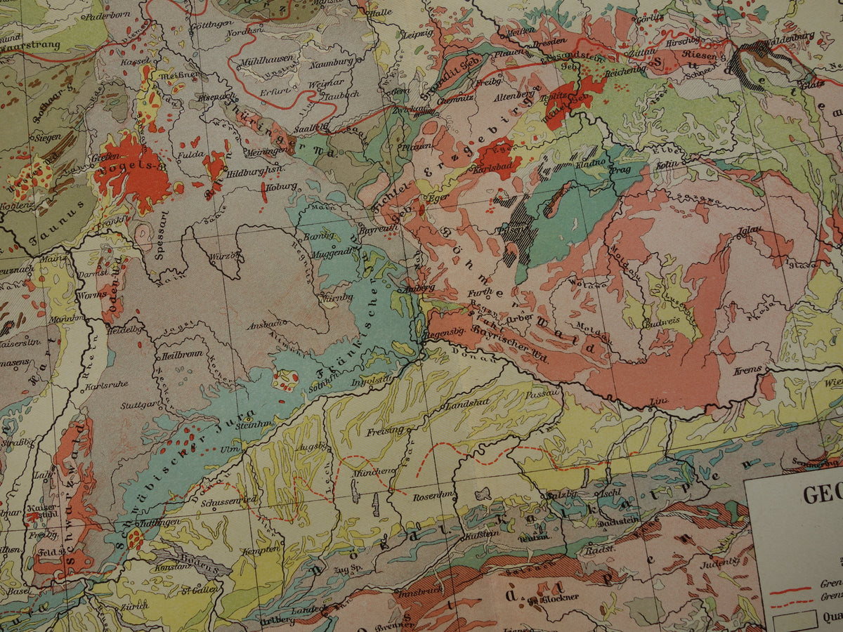 Old geology map of South Germany Original antique geological map time scale formations vintage maps