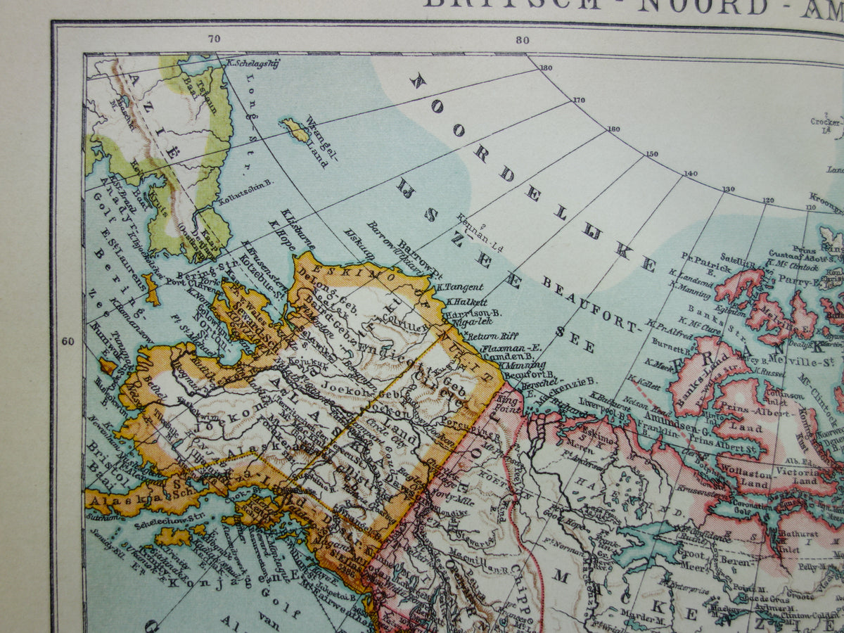 Vintage map of Canada Greenland and Alaska original antique Dutch map - old maps