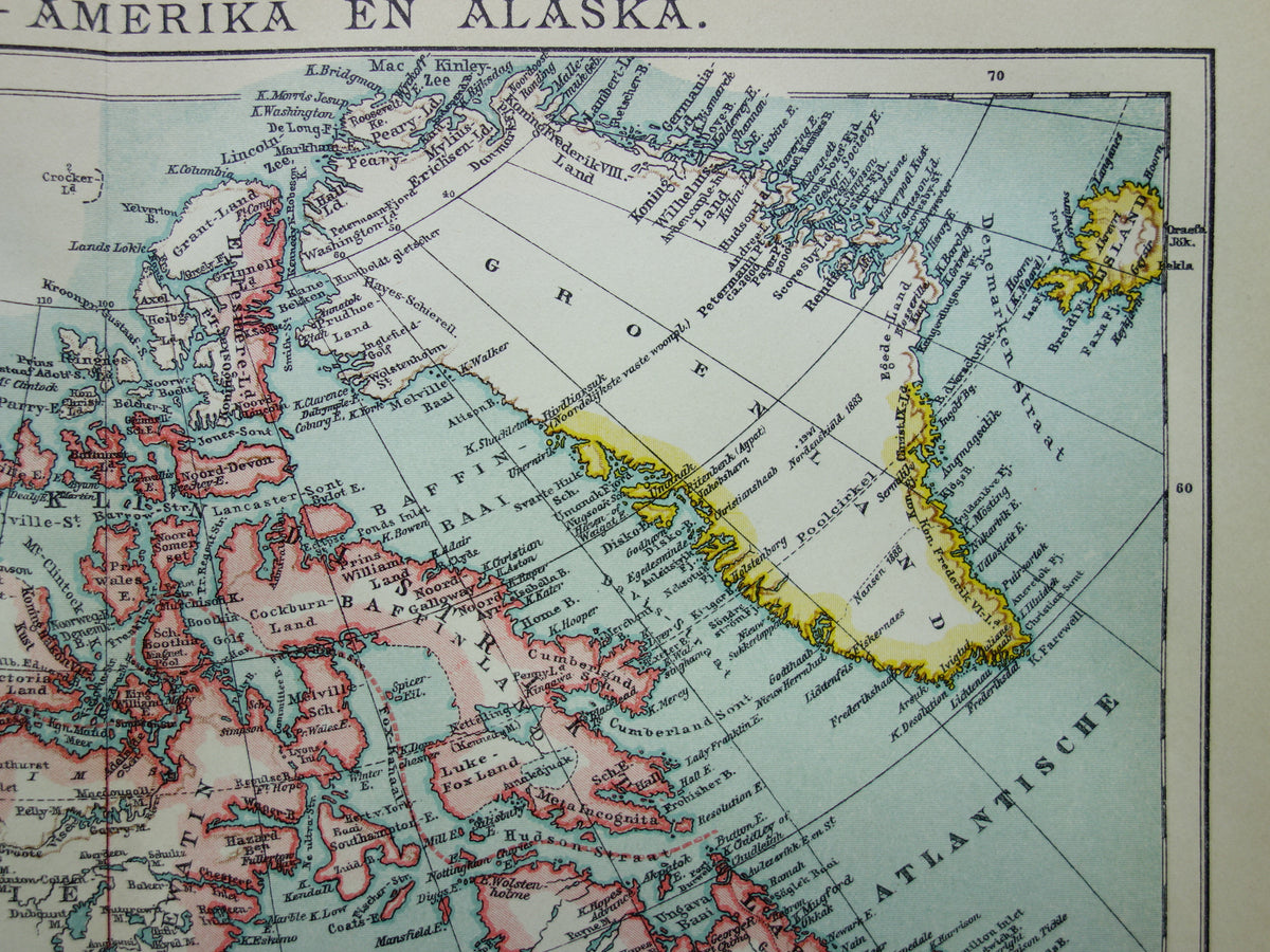 Vintage map of Canada Greenland and Alaska original antique Dutch map - old maps