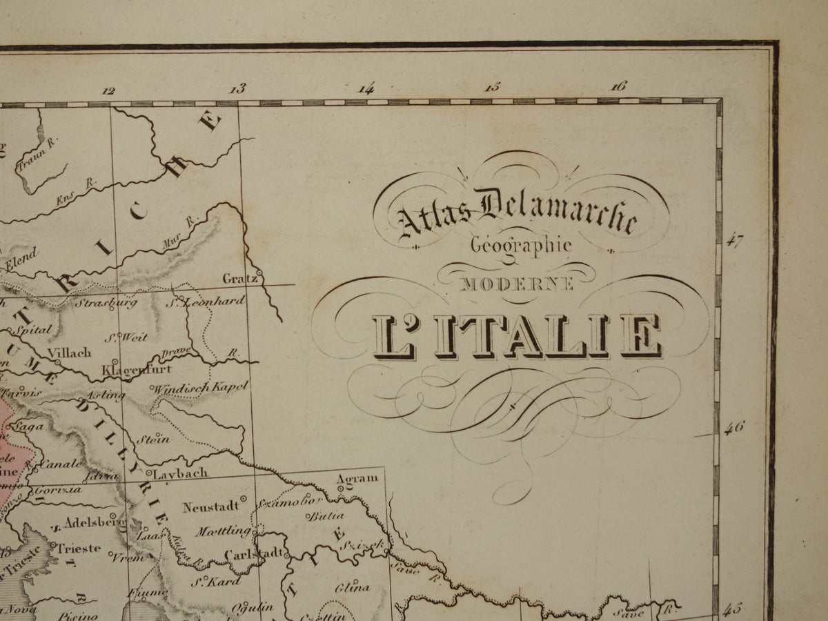 Oude kaart van Italië uit 1859 Originele antieke Franse landkaart van Italië