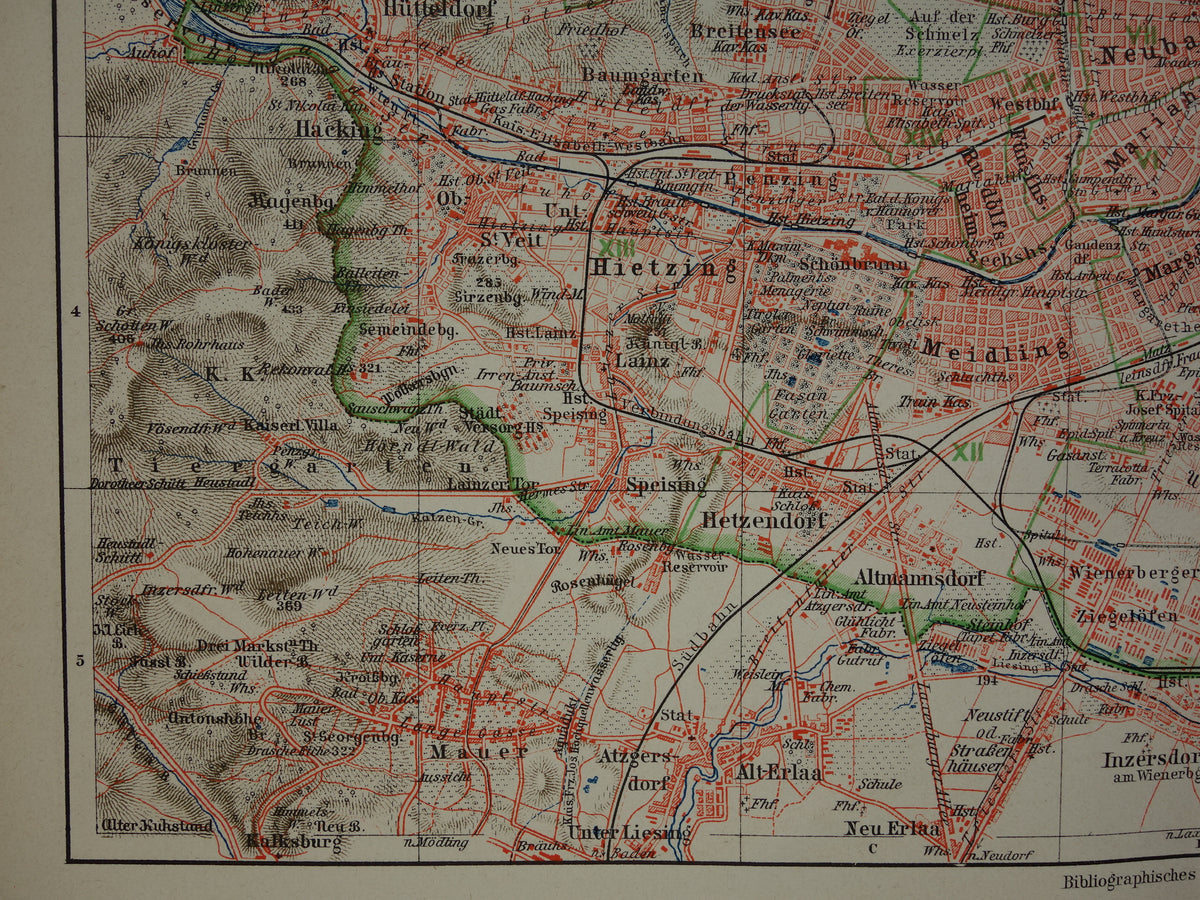 Wenen oude kaart van Wenen Oostenrijk uit 1905 originele antieke plattegrond vintage kaarten