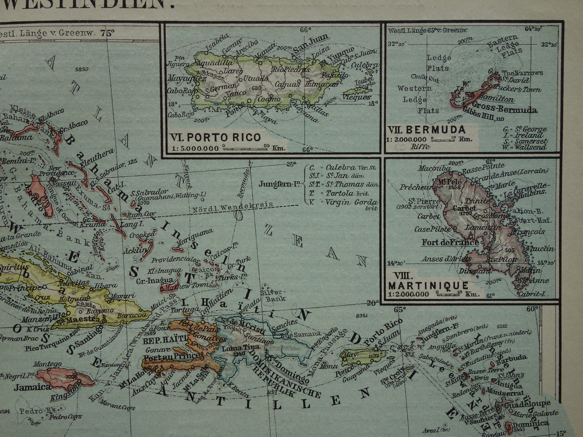 Caribbean Old map of Central America from 1921 original vintage map Panama Antilles Caribbean / Caribbean area
