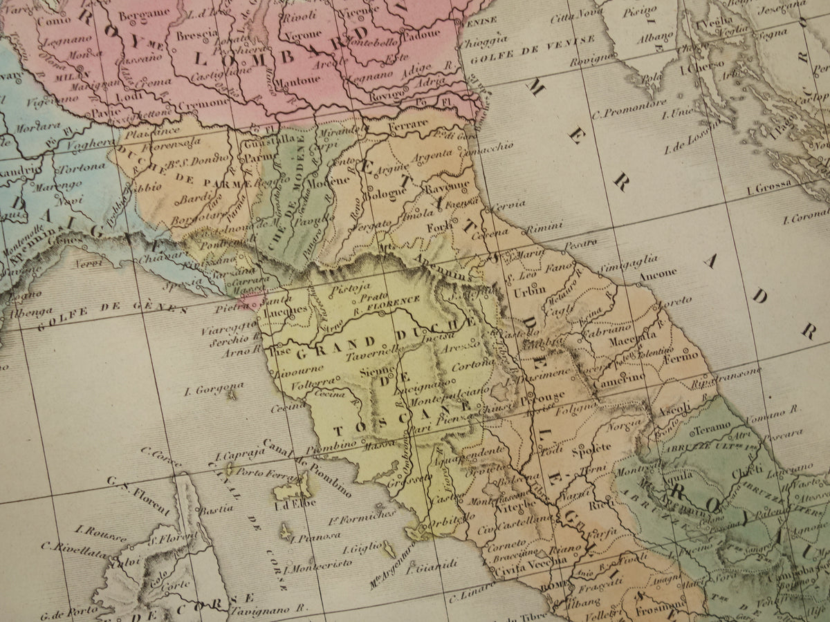 Oude kaart van Italië uit 1859 Originele antieke Franse landkaart van Italië