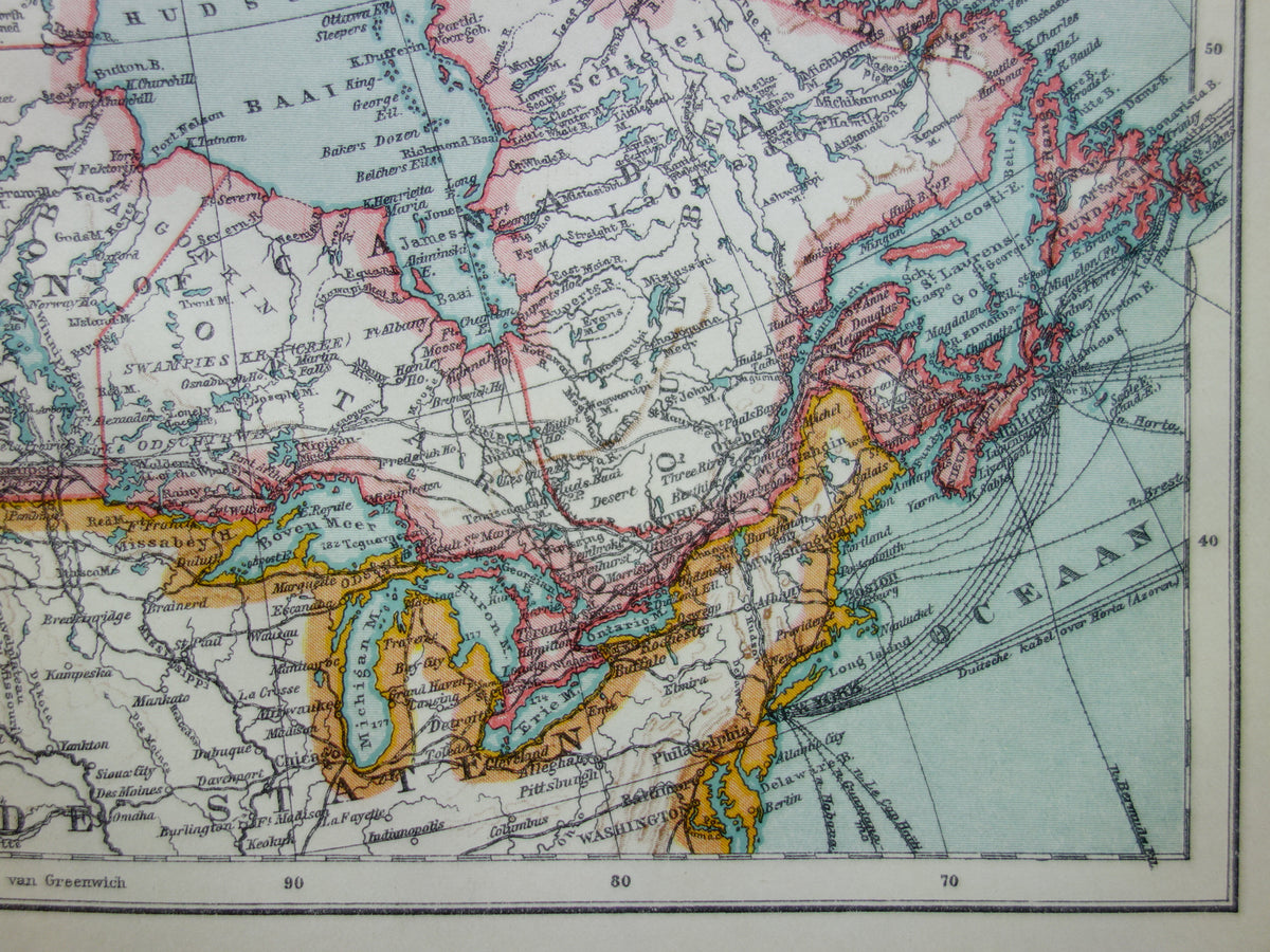 Vintage map of Canada Greenland and Alaska original antique Dutch map - old maps