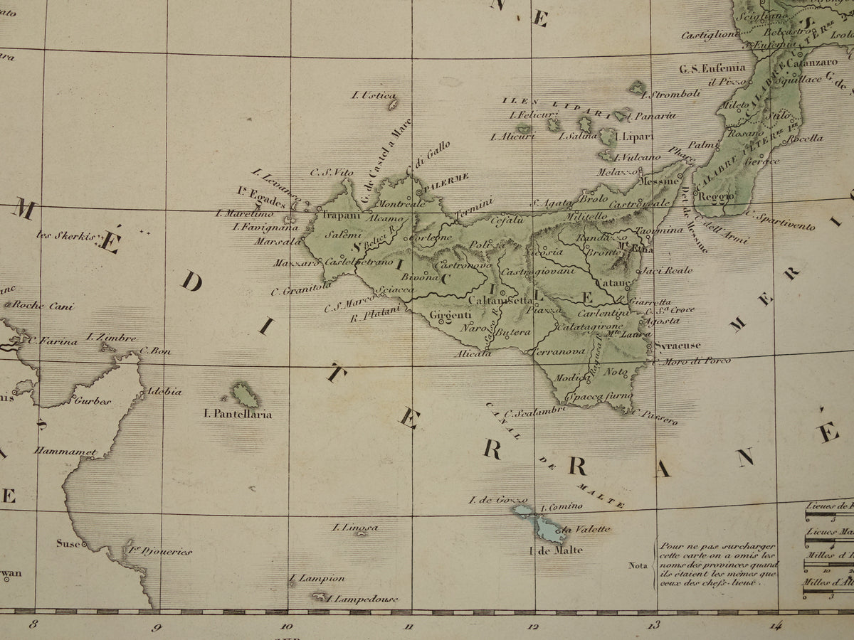 Oude kaart van Italië uit 1859 Originele antieke Franse landkaart van Italië